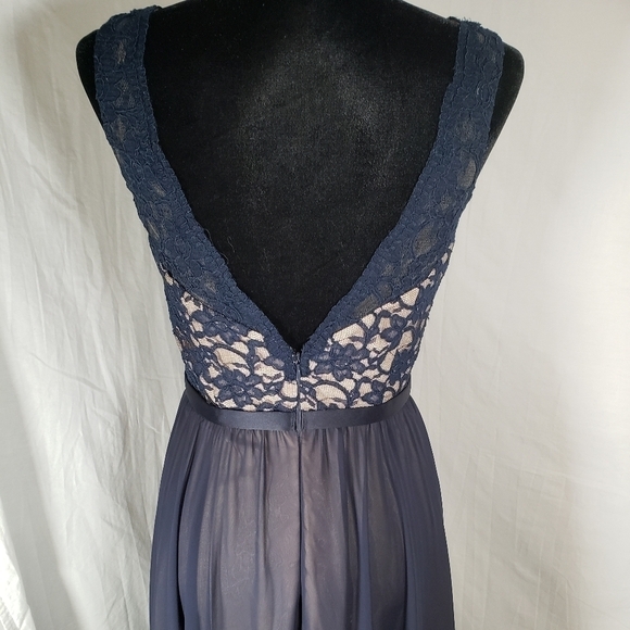 Morilee Madeline Gardner Navy Lace Nude Under Sleeveless Floor Length Gown Sz 8 - Picture 6 of 12